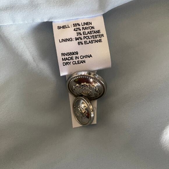 Antonio Melani Riviera Linen Blazer Jacket Fits Sz S Light Blue Silver Buttons - Picture 14 of 15